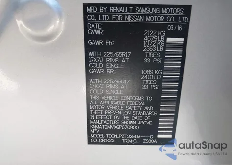 2016 Nissan Rogue S/Sl/Sv z USA, uszkodzony, nr VIN KNMAT2MVXGP670900